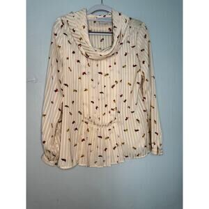 Vintage Carol Bird pleated cowl neck blouse‎ all over print 80s